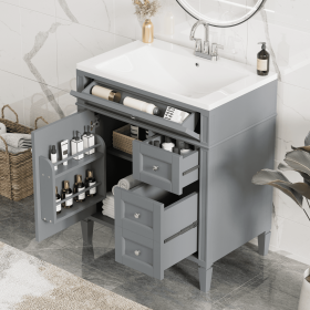 30'' Bathroom Vanity with Top Sink, Modern Bathroom Storage Cabinet with 2 Drawers and a Tip-out Drawer, Single Sink Bathroom Vanity