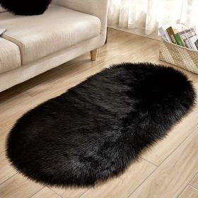 1pc Super Soft Area Rug, Plush Fluffy Faux Sheepskin Oval Floor Mat For Living Room Bedroom, Machine Washable Bedside Rugs (Color: BLACK, size: 23.62*35.43inch)